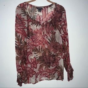 LUCKY BRAND Women Chiffon Blouse Floral Multi Color Puff Sleeves Size Small
